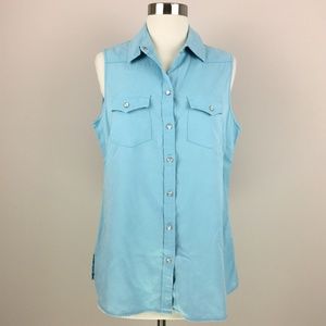 Foxcroft Sleeveless Pearl Snap Shirt Top Blouse Size 6 M